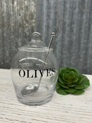 Glass Olive Jar with Slotted Spoon