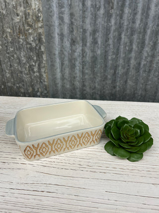 Hand Stamped Stoneware Baker with Pattern