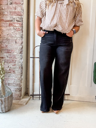 High Rise Asymmetric Seam Wide Leg Jeans