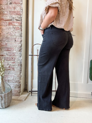 High Rise Asymmetric Seam Wide Leg Jeans