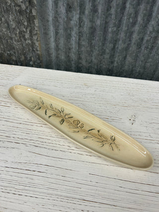 Oval Debossed Stoneware Tray with Botanical