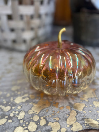 Glass Pumpkin with Brass Stem + Iridescent Finish