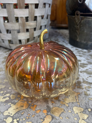 Glass Pumpkin with Brass Stem + Iridescent Finish