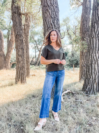 Short Sleeve V-Neck Dolman Sweater