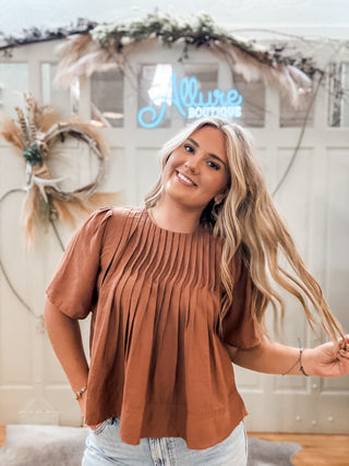 Pintuck Detail Short Sleeve Blouse