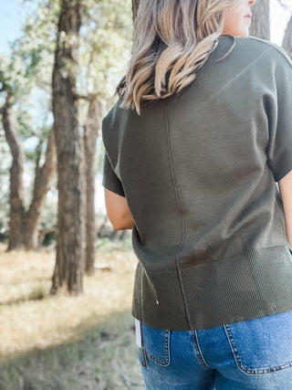 Short Sleeve V-Neck Dolman Sweater