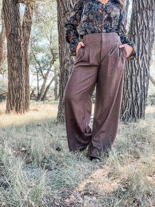 High Rise Pleated Wide Leg Trouser