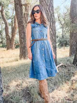 Flowy Denim Dress with Inserts + Pockets