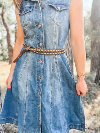 Flowy Denim Dress with Inserts + Pockets