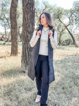 Long Zip Front Quilted Vest