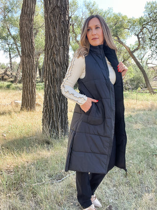 Long Zip Front Quilted Vest