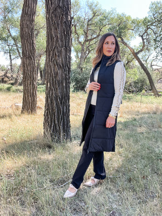 Long Zip Front Quilted Vest