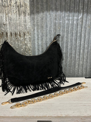 Loretta Suede Fringe Slouchy Bag