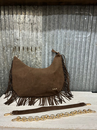Loretta Suede Fringe Slouchy Bag