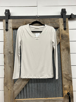 Brushed Microfiber Long Sleeve V-Neck Tee
