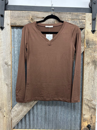 Brushed Microfiber Long Sleeve V-Neck Tee