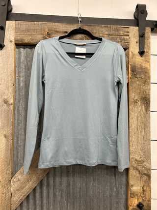 Brushed Microfiber Long Sleeve V-Neck Tee