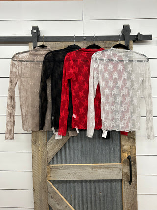 Floral Lace Mock Neck Mesh Top