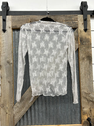 Floral Lace Mock Neck Mesh Top