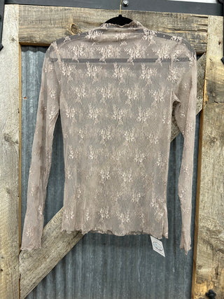 Floral Lace Mock Neck Mesh Top