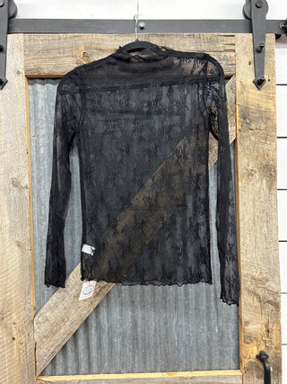 Floral Lace Mock Neck Mesh Top