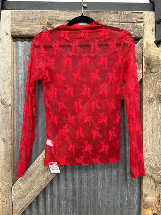 Floral Lace Mock Neck Mesh Top