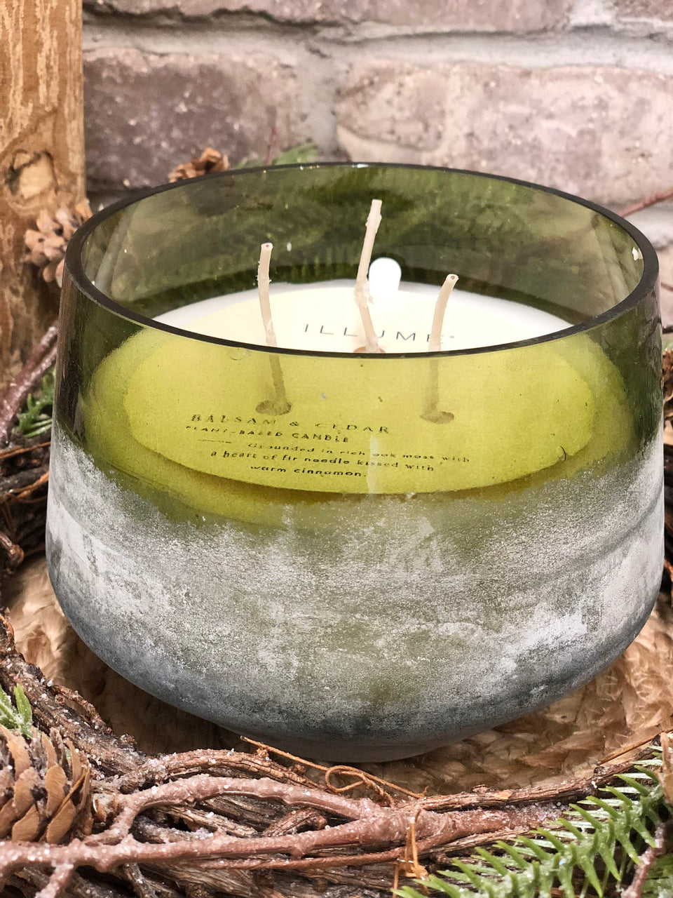 Illume Large Baltic Glass Candle Balsam & Cedar