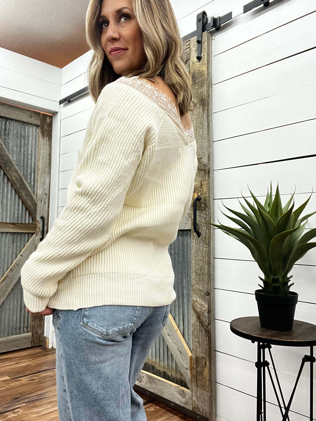 Ivory Lace Neck Sweater