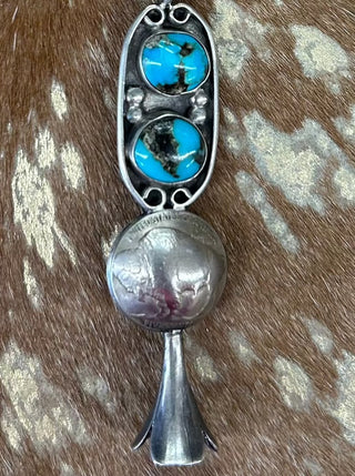 Kingman 2 Stone Turquoise Nickel Pendant