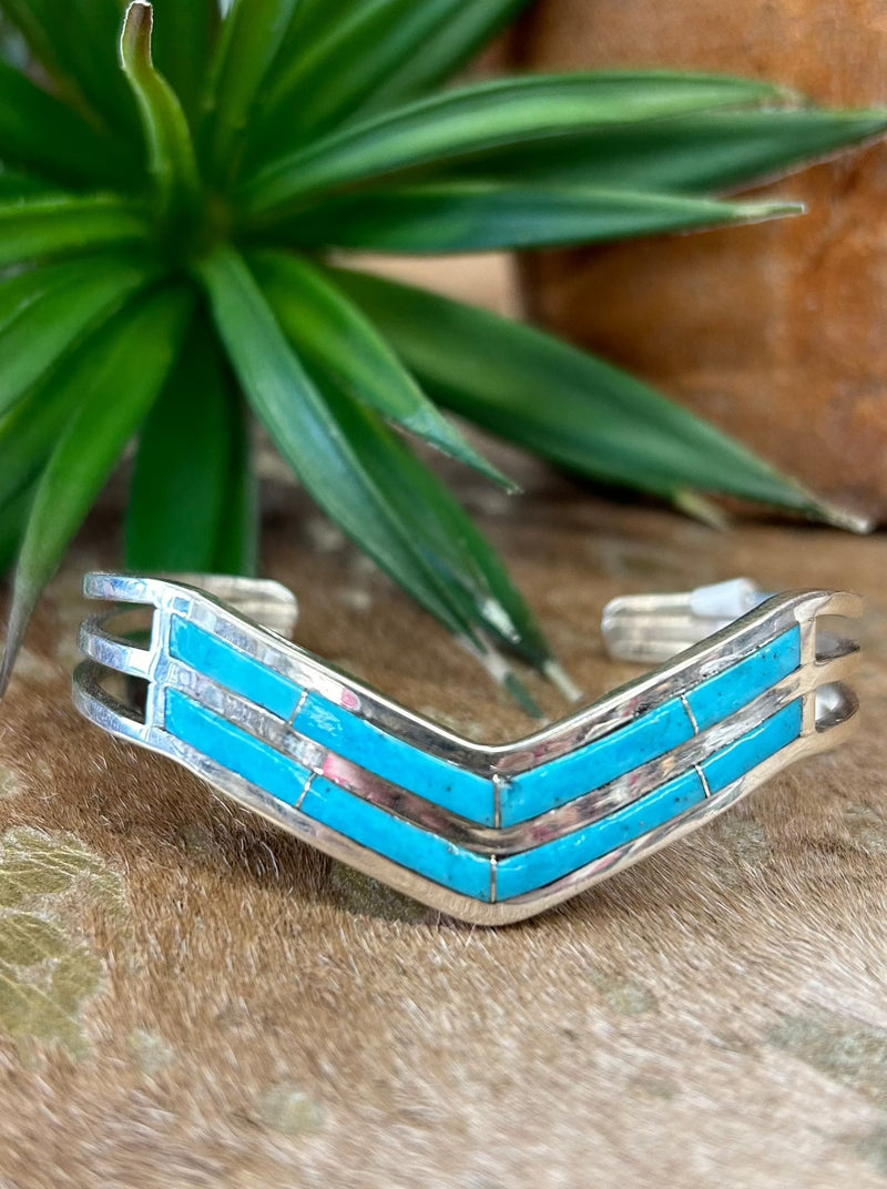 Kingman Turquoise V Cuff Bracelet