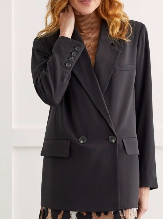 LINED DOUBLE BREASTED BLAZER-BLACK