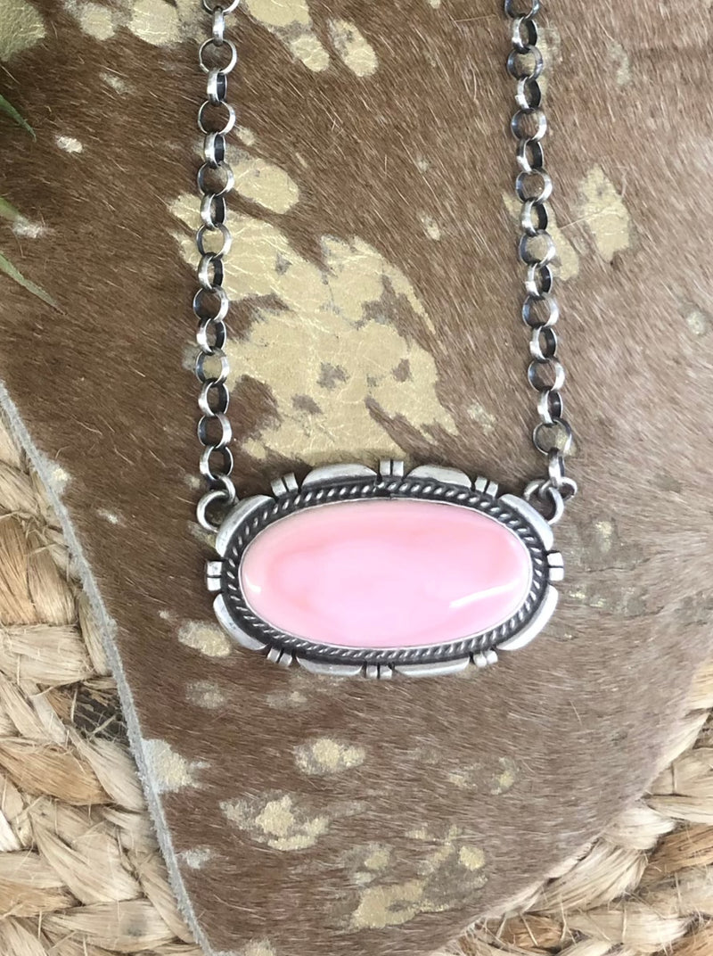 Large Oval Pendant Pink Conch Necklace