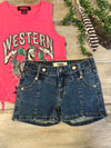 Girls Medium Wash Front Detail Shorts