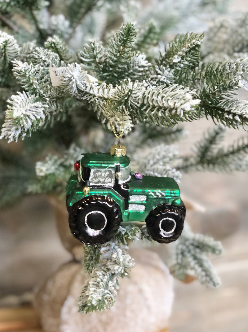 Mercury Glass Tractor Ornament with Lights & Glitter