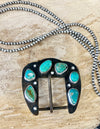 Metal Belt Buckle with Turquoise Stones