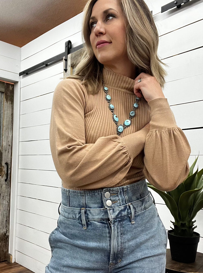 Mock Neck Sandstone Bodysuit
