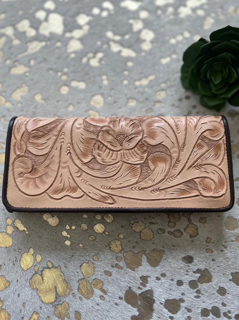 Natural Tooled Leather Wallet Organizer