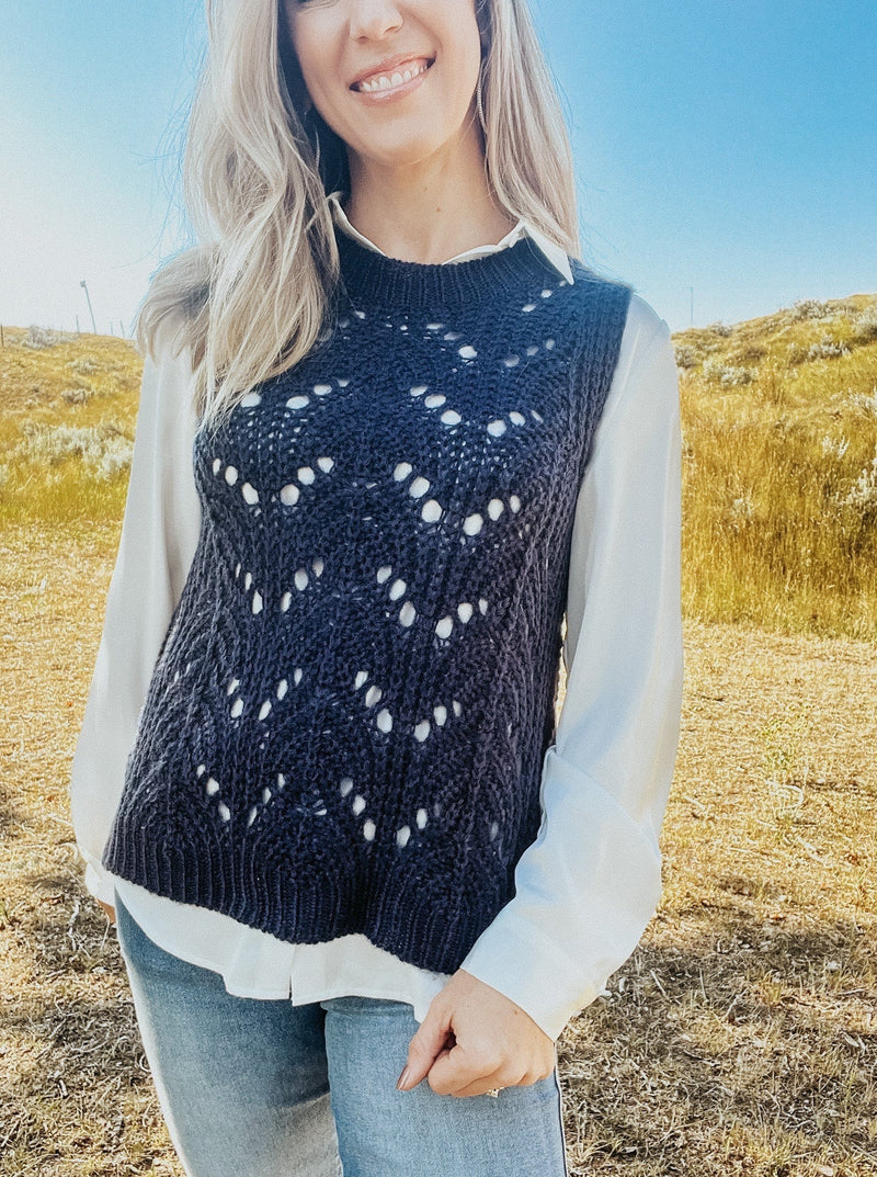 Navy Blue Knitted Sweater Vest
