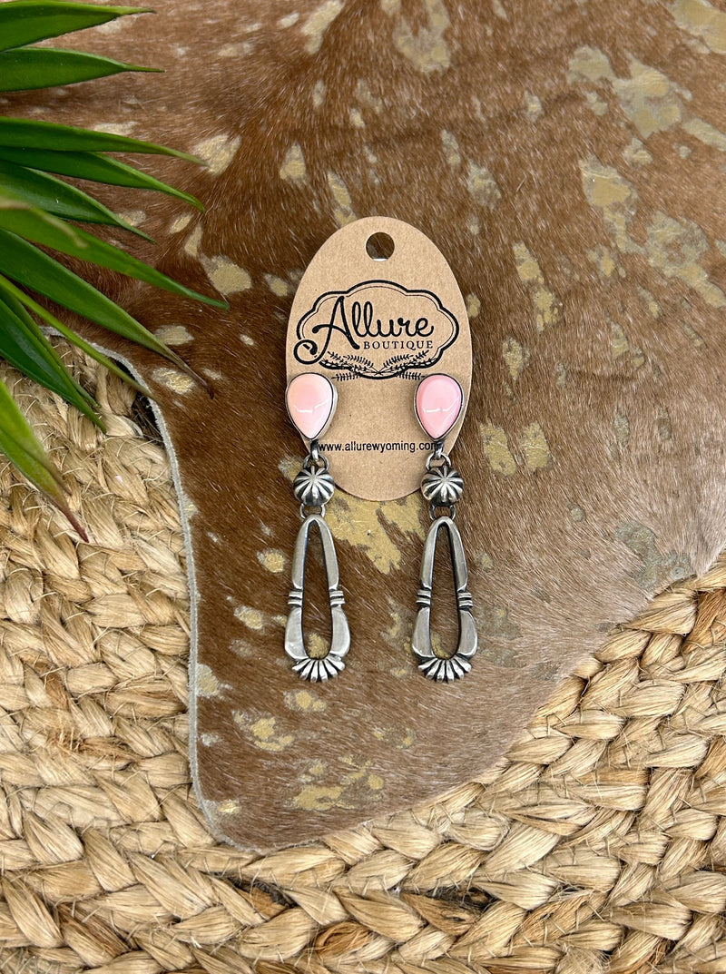 Pink Conch Drop Post Earring