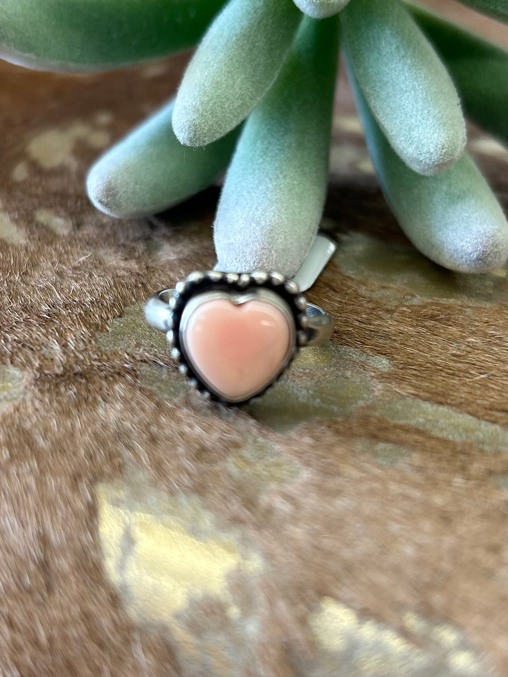 Pink Conch Heart Ring Size 7.5