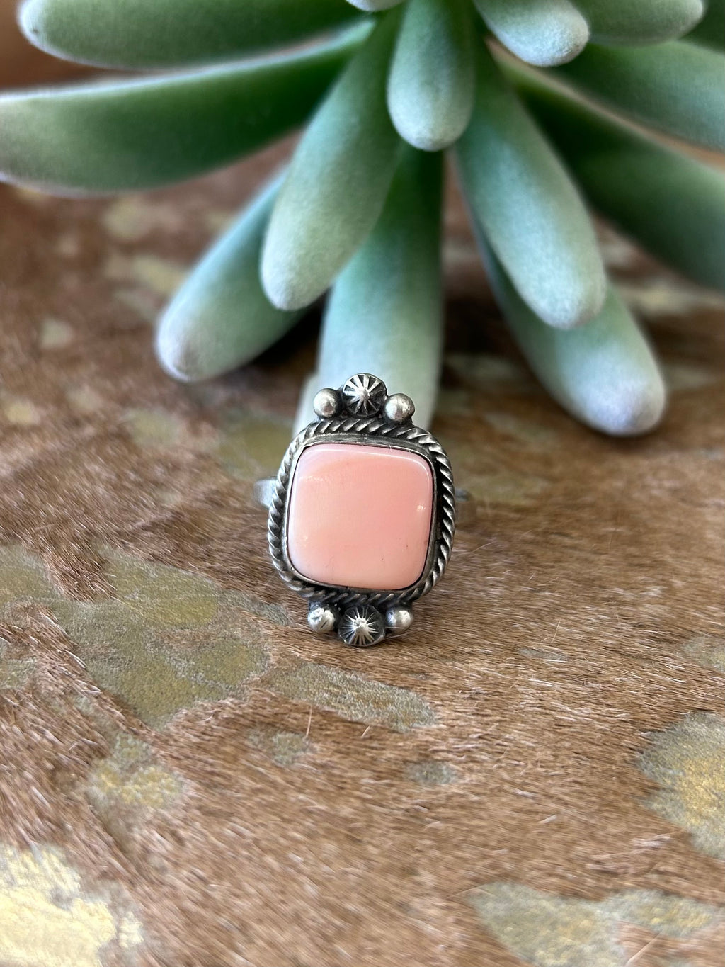 Pink Conch Square Ring Size 9