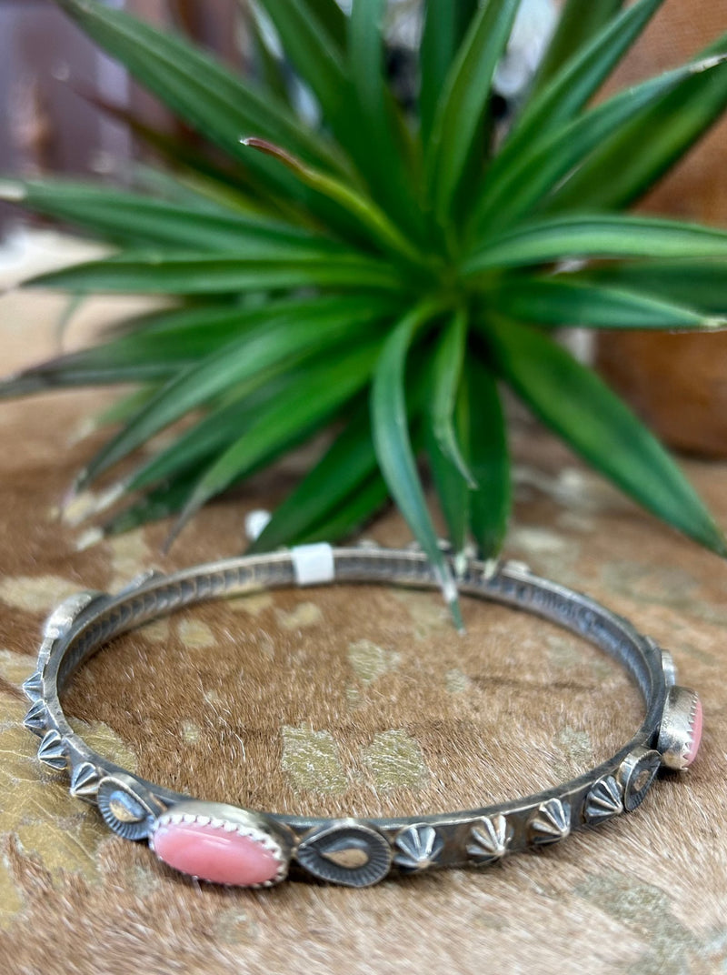 Pink Conch Stamped Bangle