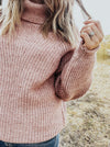 Pink Turtleneck Balloon Sleeve Sweater