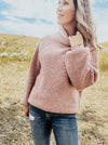 Pink Turtleneck Balloon Sleeve Sweater