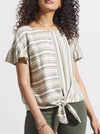 Pinstripe Frill Sleeve Tie Front Blouse