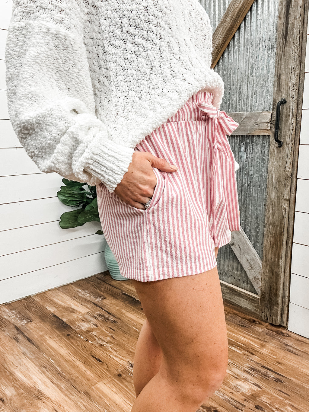 Pretty in Pink Striped Paper Bag Shorts
