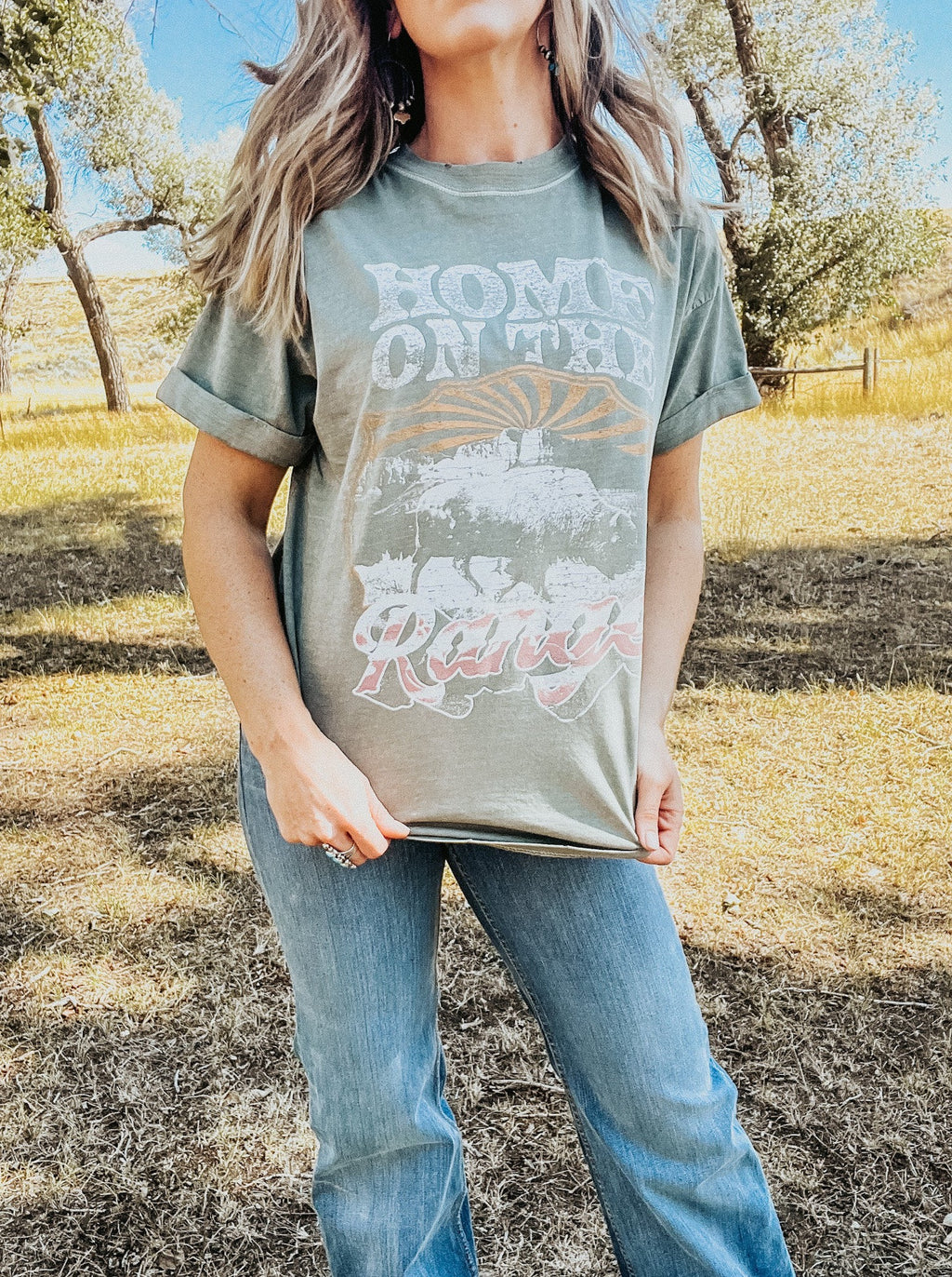 Home On The Range Graphic Tee in Army Green