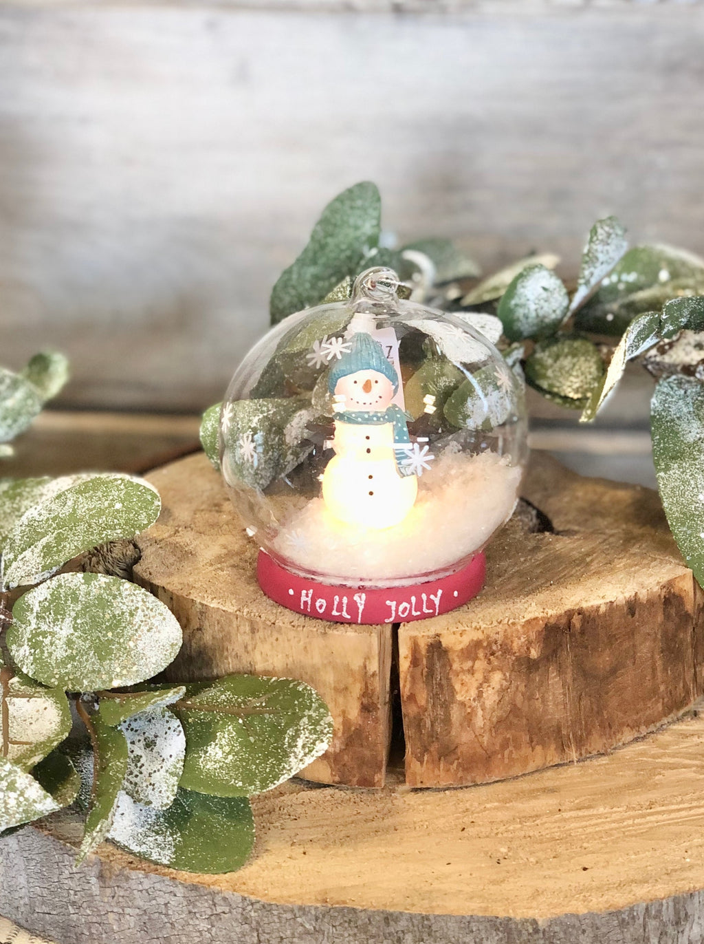 Resin & Glass Snow Globe Ornament with Snowman & LED Lights