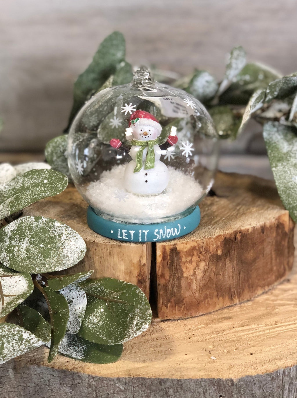 Resin & Glass Snow Globe Ornament with Snowman & LED Lights