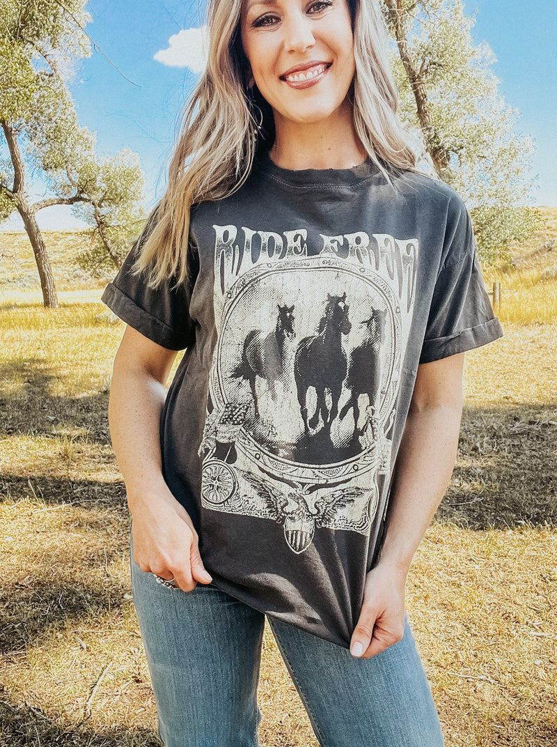 Ride Free Vintage Black Graphic Tee